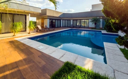 A modern house with a swimming pool