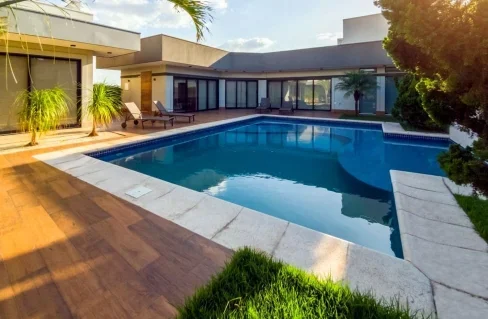 A modern house with a swimming pool